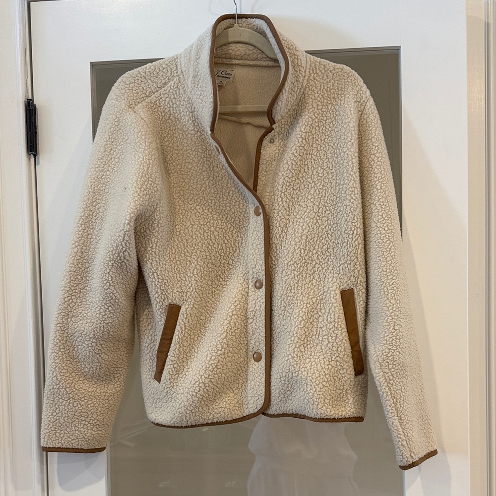 J. Crew Cream Teddy Jacket with Brown Accents